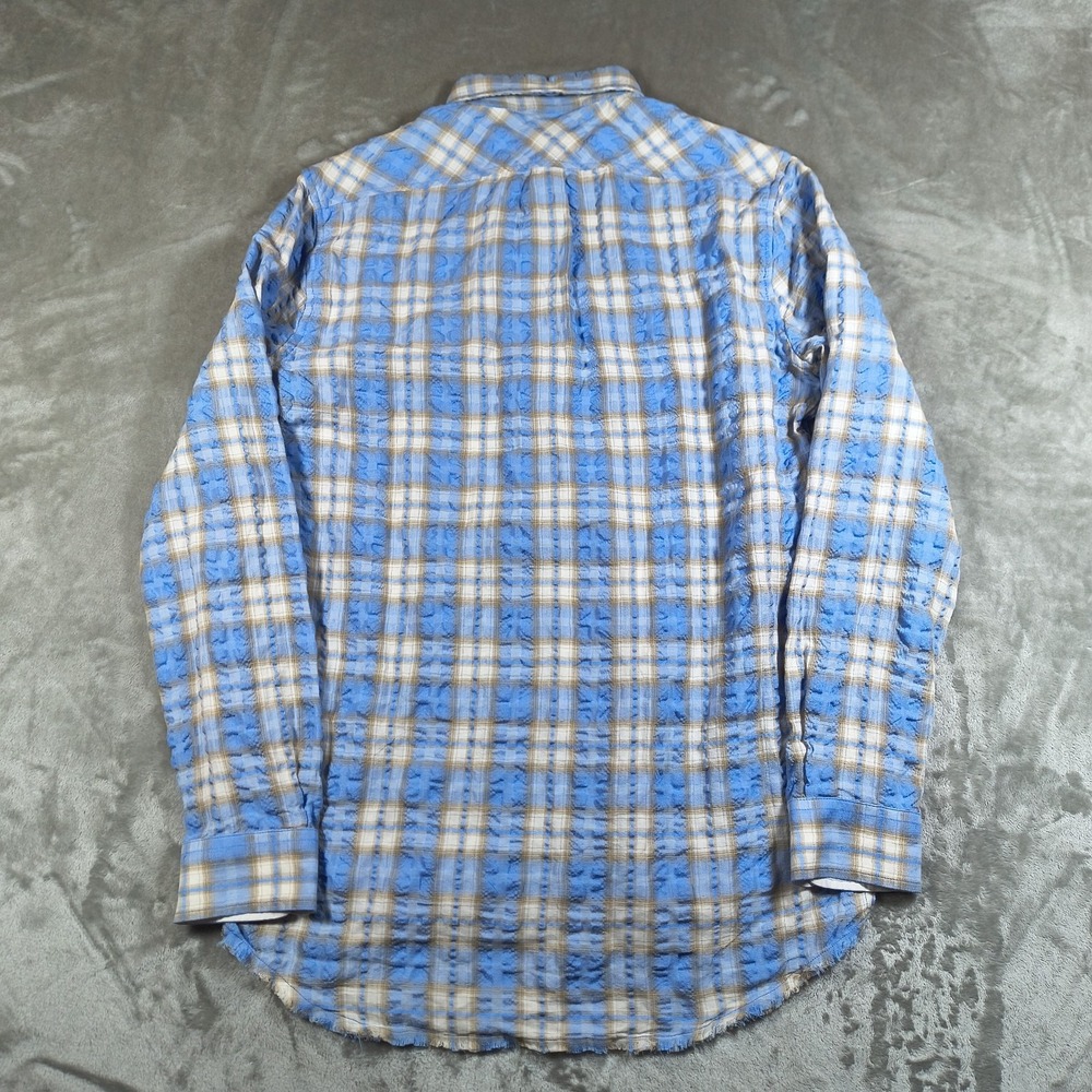 Diesel Shirt Mens Large Blue Plaid Seersucker Button Up Long Sleeve Lightweight - Picture 3 of 12